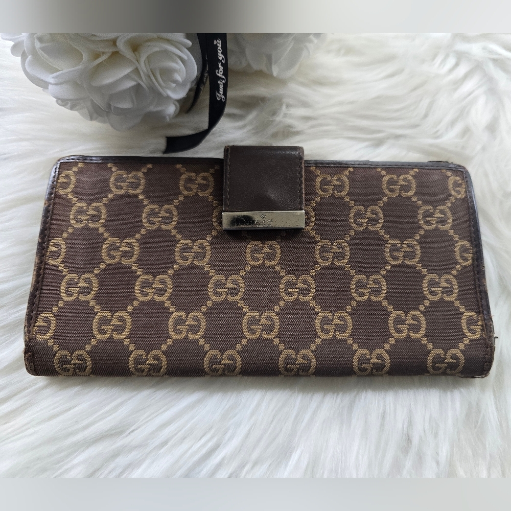 Gucci Vintage Brown and Tan Monogram Long Wallet